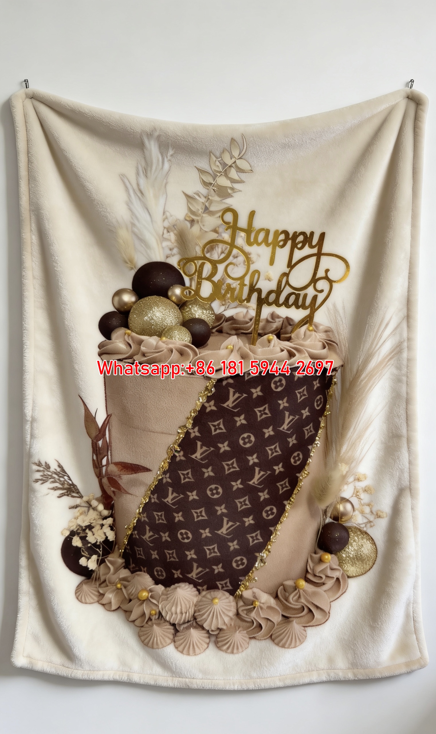 Luxury LV Monogram Cake Print Flannel Throw Blanket 495